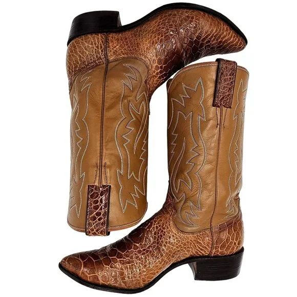Vintage Preban Exotic Justin Womens 8AA Honey Brown Cowboy Western Boots Cowgirl - Picture 9 of 16
